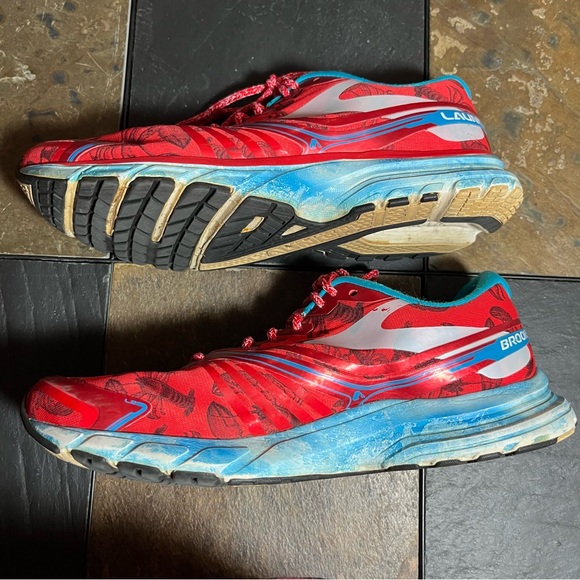 Brooks Launch Boston Run 2015 Red & Turquoise Lobster Athletic Shoes M8.5 W10.5 - Picture 9 of 11